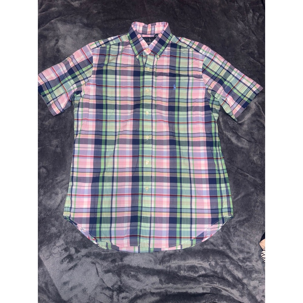Ralph Lauren Mens Classic Fit Plaid Short Sleeve Button Down Shirt Multi Color M